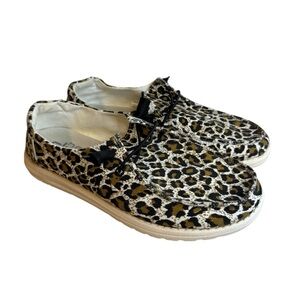 Hey Dude Wendy Leopard Print Shoes Womens Size 8 Slip On Casual Comfort